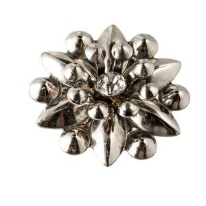 Vintage Silver-Tone Flower Brooch Scarf Lapel Pin White Rhinestone